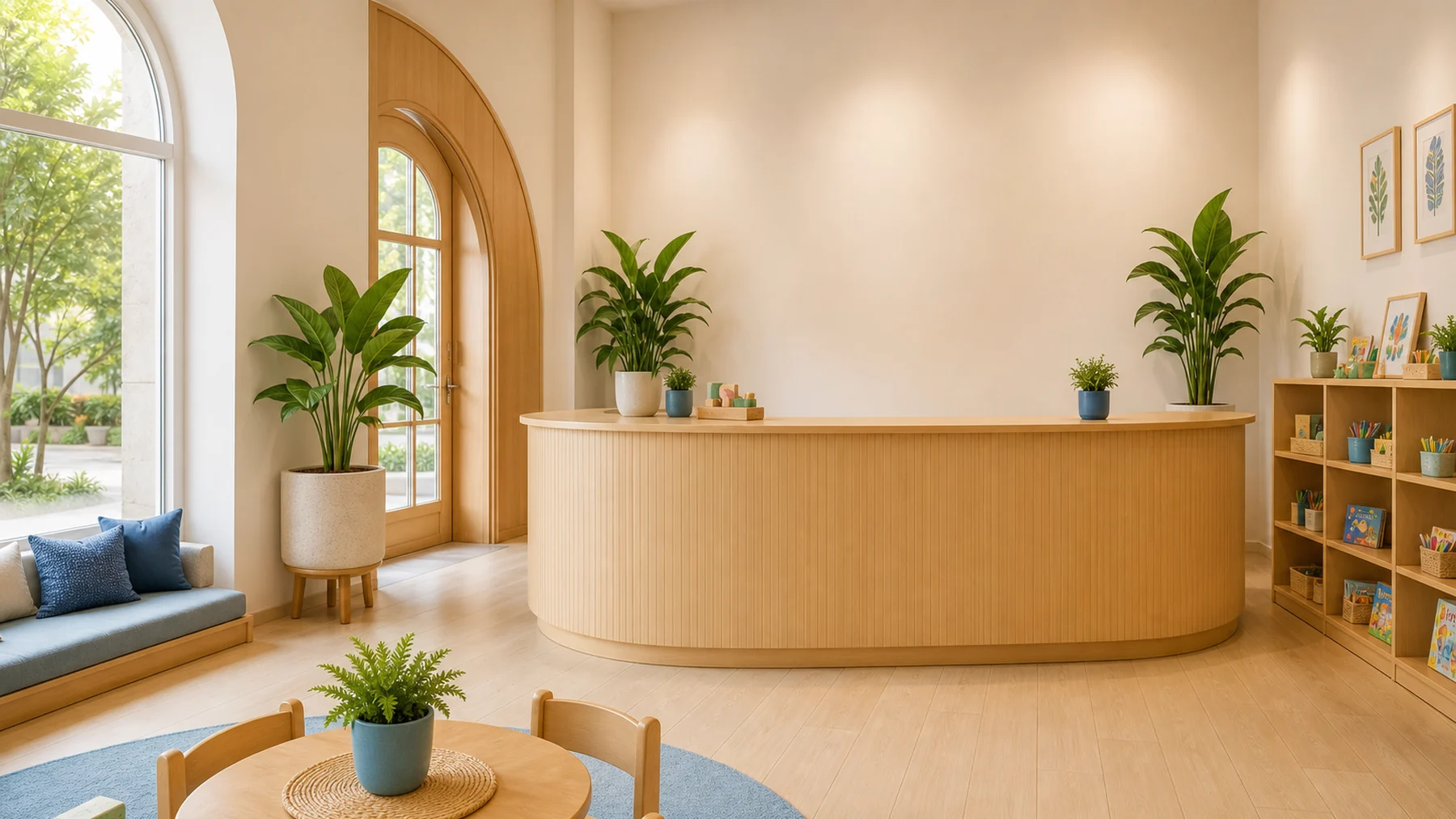 The warm and welcoming reception area at Rumah Biru Playschool