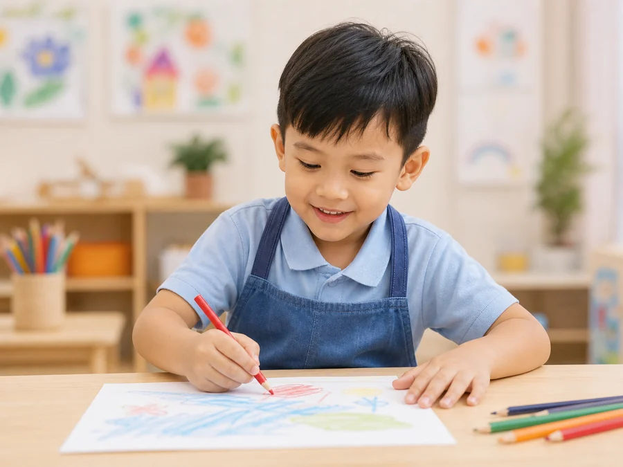 Child creating artwork
