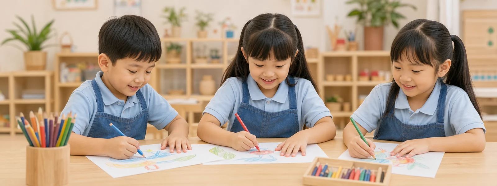Children creating art together at Rumah Biru Playschool