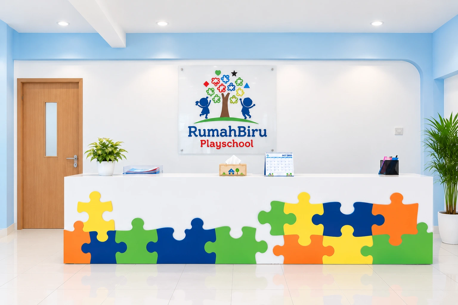 The warm and welcoming reception area at Rumah Biru Playschool